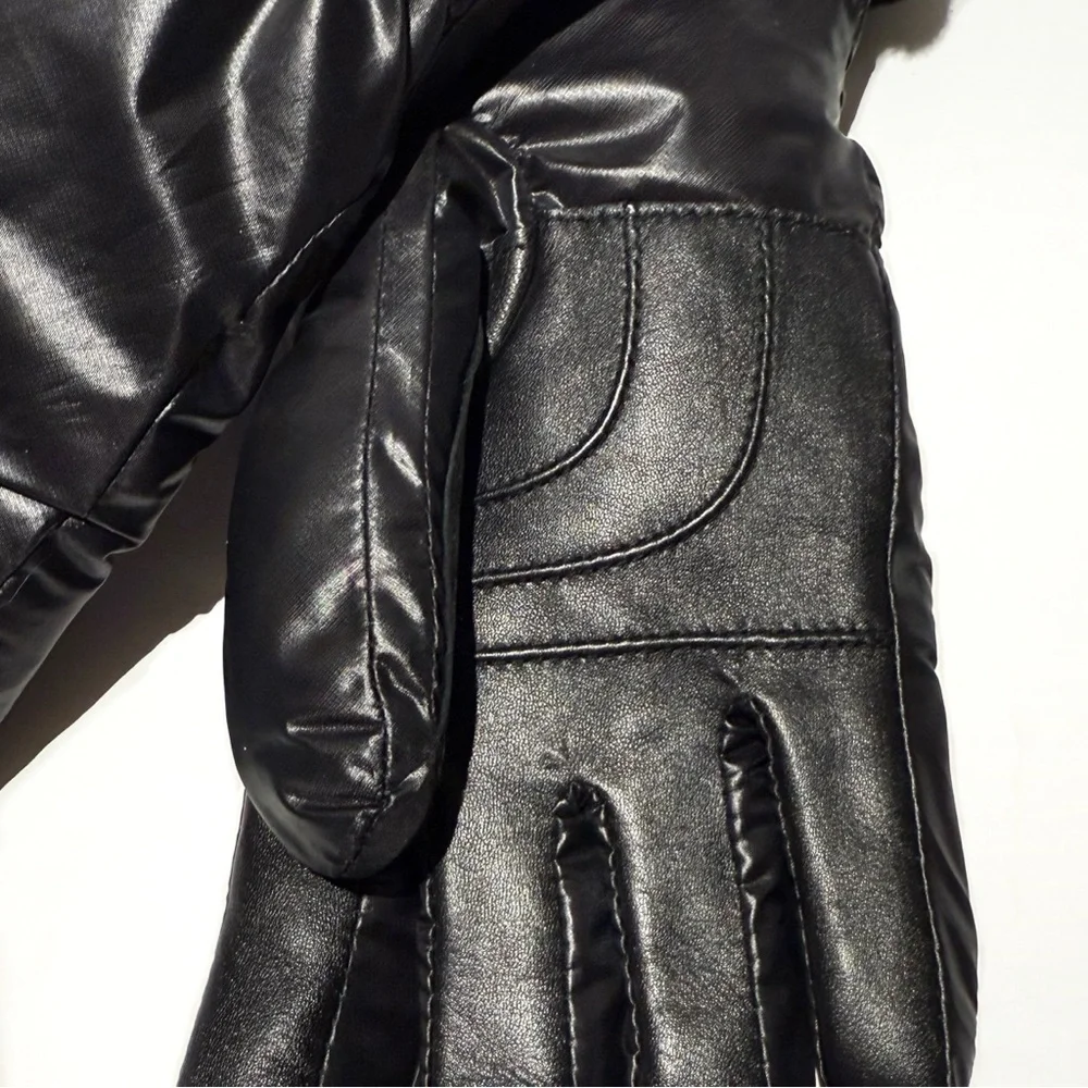 UGG Black Shearling-Trim Touchscreen Leather Gloves NWT